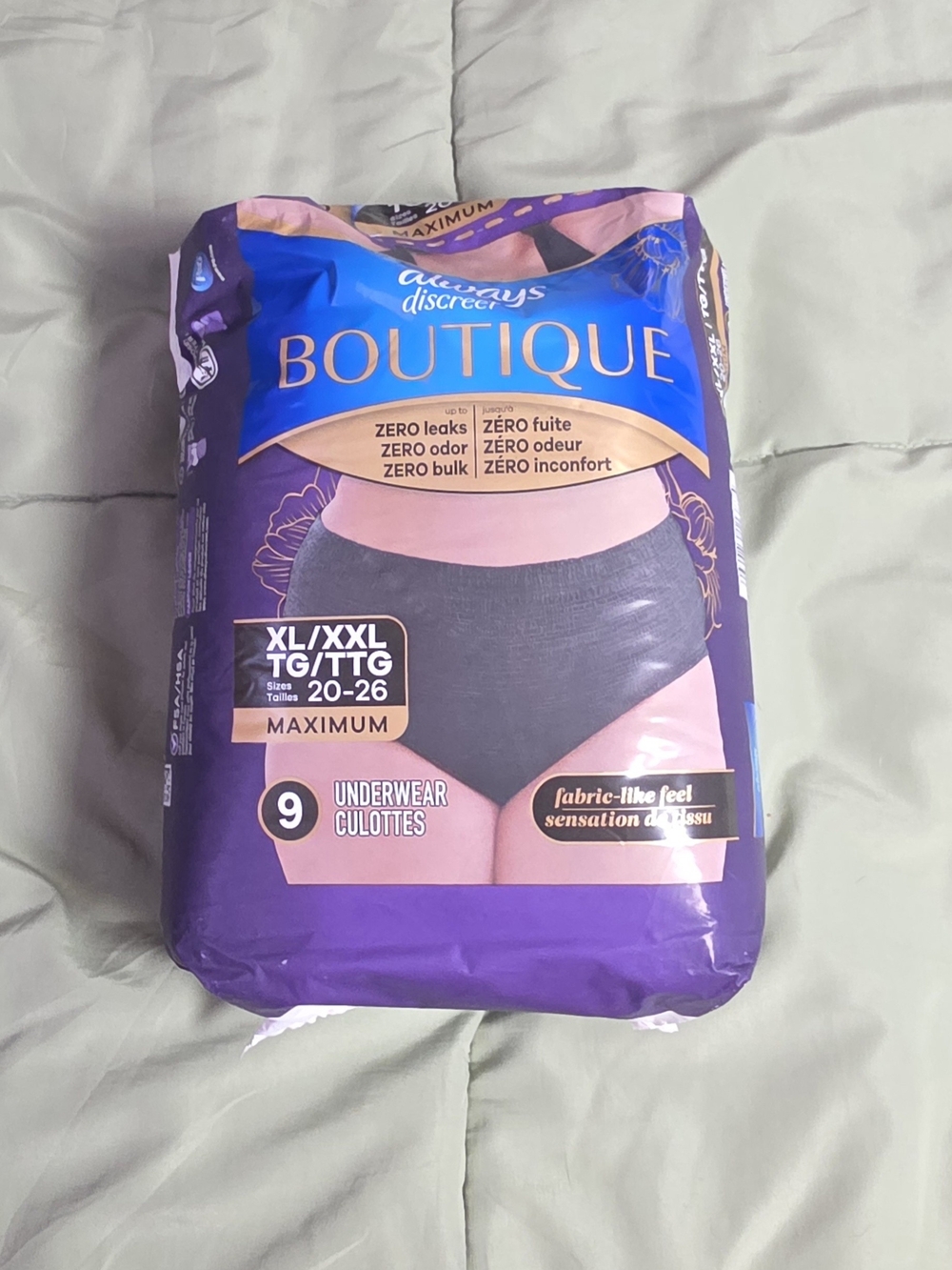 Always Discreet Boutique Black Underwear 9ct, SzXL/XXL